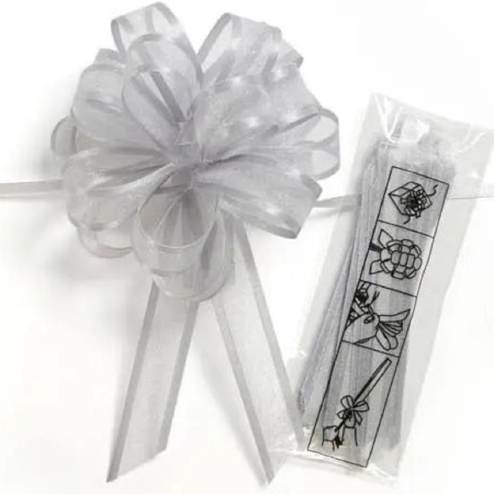 6 pack Silver Sheer And Metallic Gift Pull Bows